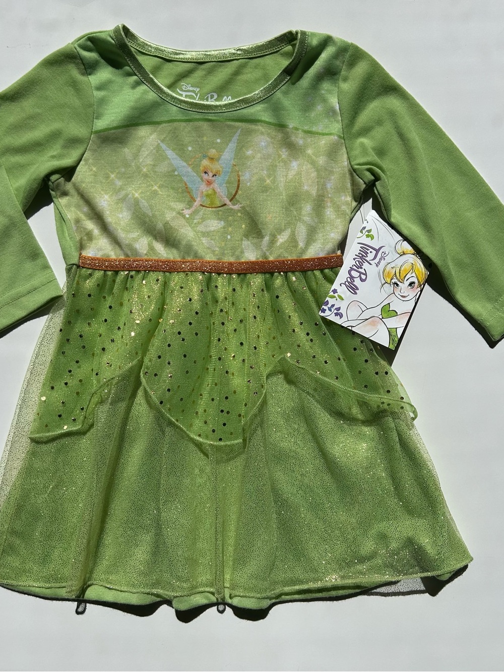 Disney Tinker Bell Green and Gold Sparkle Costume/Casual Dress